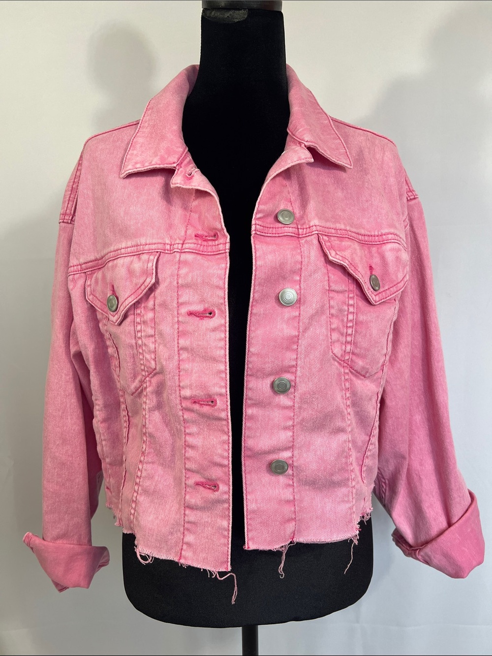 No Boundaries Pink Cropped Jean Jacket